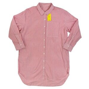 NEW Yoeasy Striped Shirt Dress XXL Coral White Cotton Pocket Beach Cover Up